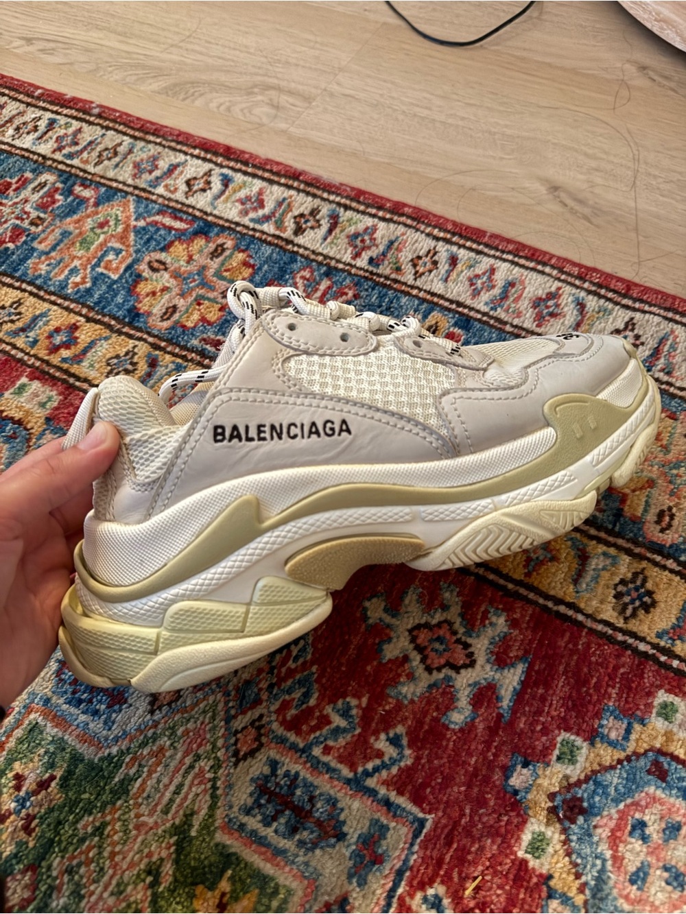 Balenciaga Women's Triple S Sneakers in Off-White and Pale Yellow